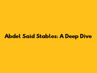 Abdel Said Stables: A Deep Dive