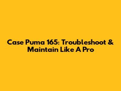 Case Puma 165: Troubleshoot & Maintain Like A Pro