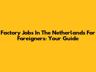 Factory Jobs In The Netherlands For Foreigners: Your Guide