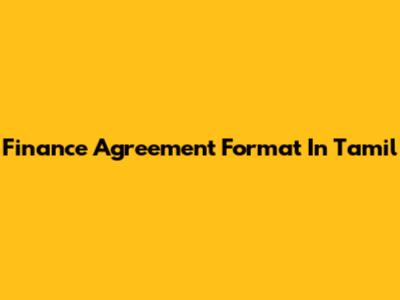 Finance Agreement Format In Tamil