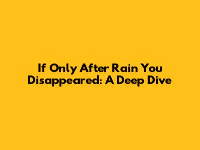 If Only After Rain You Disappeared: A Deep Dive