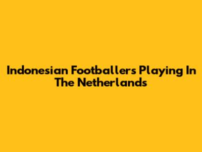 Indonesian Footballers Playing In The Netherlands