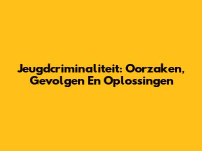 Jeugdcriminaliteit: Oorzaken, Gevolgen En Oplossingen