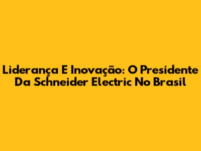 Liderança E Inovação: O Presidente Da Schneider Electric No Brasil
