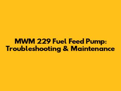 MWM 229 Fuel Feed Pump: Troubleshooting & Maintenance