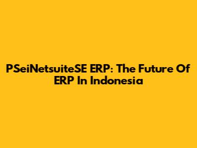 PSeiNetsuiteSE ERP: The Future Of ERP In Indonesia