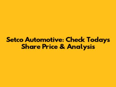 Setco Automotive: Check Today's Share Price & Analysis