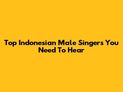 Top Indonesian Male Singers You Need To Hear