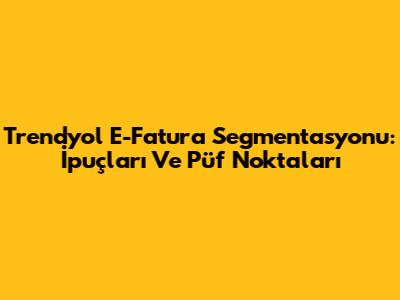 Trendyol E-Fatura Segmentasyonu: İpuçları Ve Püf Noktaları