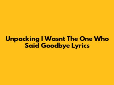 Unpacking 'I Wasn't The One Who Said Goodbye' Lyrics